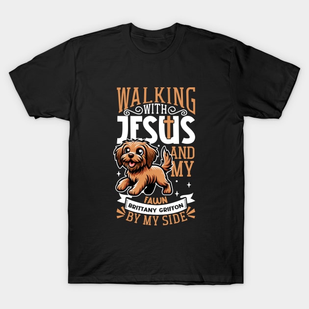 Jesus and dog - Griffon Fauve de Bretagne T-Shirt by Modern Medieval Design